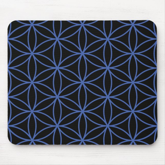Flower of Life Large Pattern – Blue on Black Mouse Pad (Front)