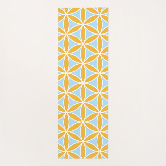 Flower of Life Lg Pattern Orange White & Blue Yoga Mat (Back)