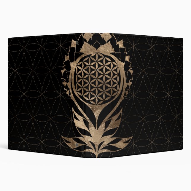 Flower of Life Lotus - Black and Gold 3 Ring Binder (Background)
