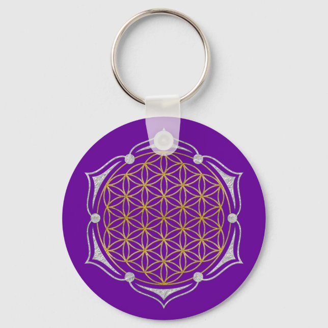 Flower Of Life - Lotus gold silver Keychain (Front)