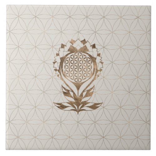 Flower of Life Lotus _ Golden Texture Ceramic Tile