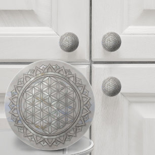 Flower of Life Lotus Mandala Mother of Pearl Ceramic Knob