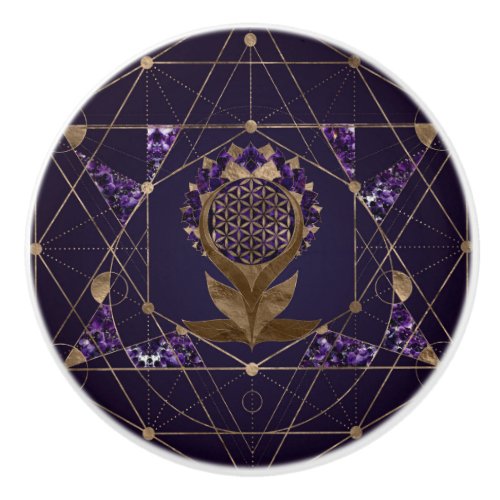 Flower of Life Lotus _ Sacred Geometry Ornament Ceramic Knob