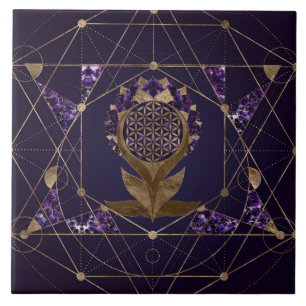 Flower of Life Lotus - Sacred Geometry Ornament Ceramic Tile