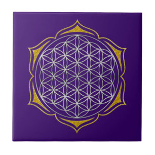 Flower Of Life - Lotus silver gold Ceramic Tile