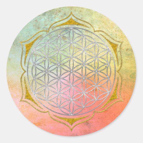 Flower Of Life _ Lotus silver gold Classic Round Sticker