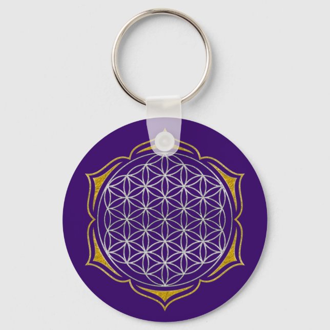 Flower Of Life - Lotus silver gold Keychain (Front)