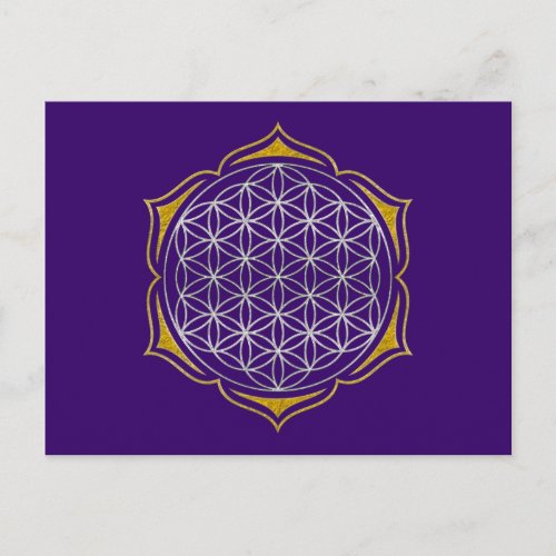Flower Of Life _ Lotus silver gold Postcard