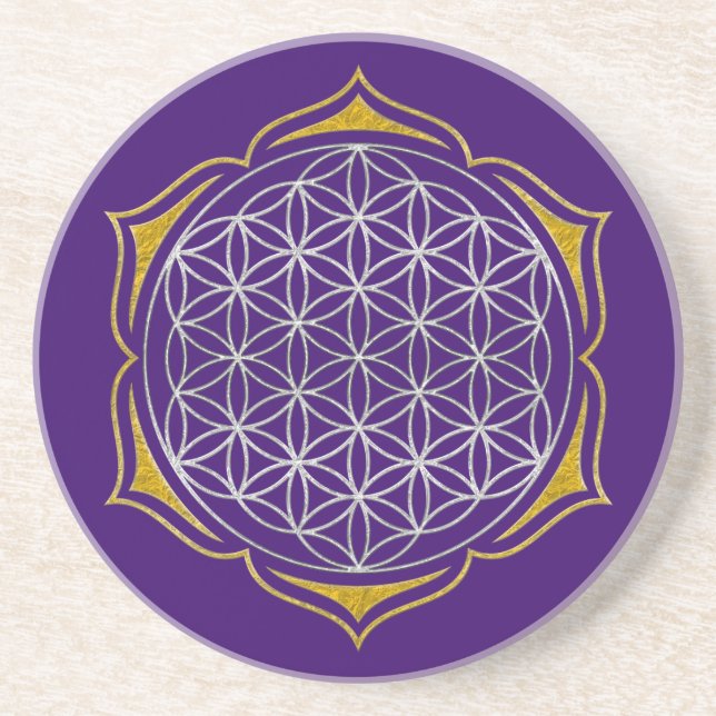 Flower Of Life - Lotus silver gold Sandstone Coaster (Front)