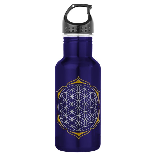 Flower Of Life - Lotus silver gold Water Bottle (Front)