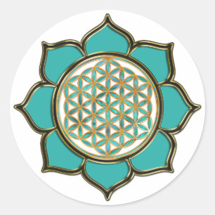 Flower of life Lotus - turquoise / transparent Classic Round Sticker