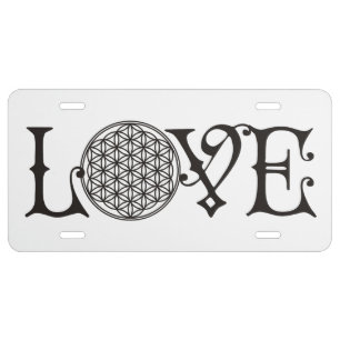 Flower Of Life - LOVE lettering tattoo black License Plate