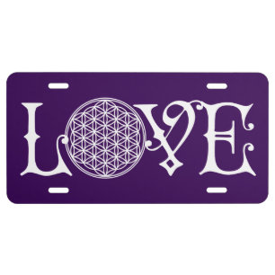 Flower Of Life - LOVE lettering tattoo white License Plate