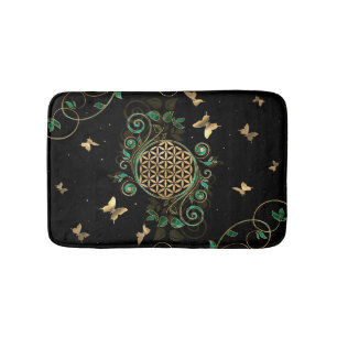 Flower of Life - Malachite Swirl and Butterflies Bath Mat