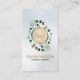 Flower of Life  - Malachite Swirl and Butterflies Business Card