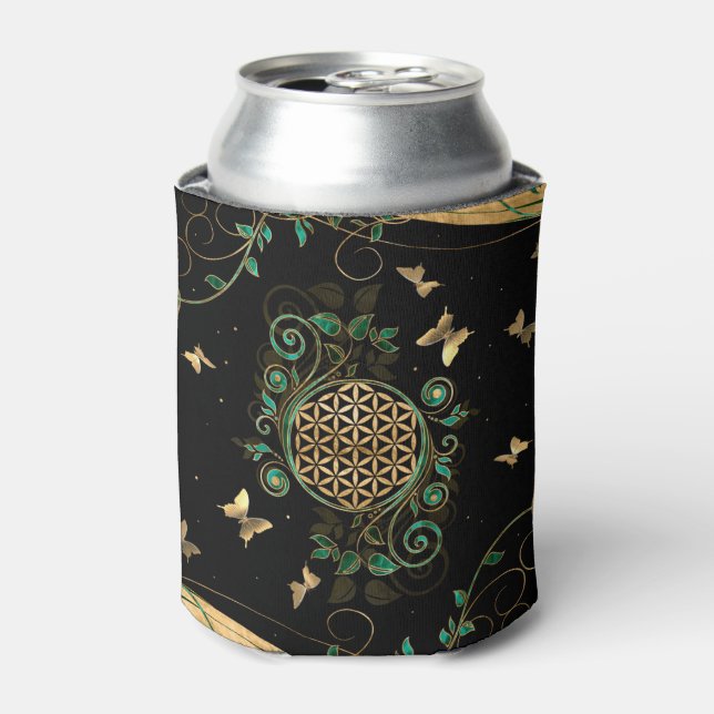 Flower of Life  - Malachite Swirl and Butterflies Can Cooler (Can Front)