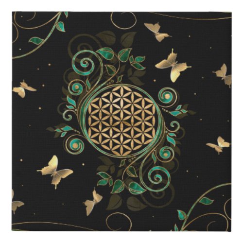 Flower of Life  _ Malachite Swirl and Butterflies Faux Canvas Print