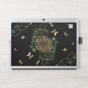 Flower of Life  - Malachite Swirl and Butterflies HP Laptop Skin