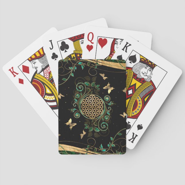 Flower of Life  - Malachite Swirl and Butterflies Poker Cards (Back)