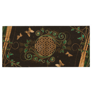 Flower of Life - Malachite Swirl and Butterflies Wood Flash Drive