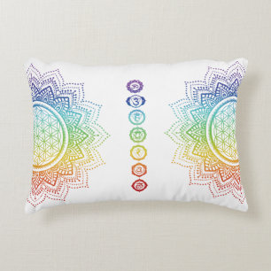 Flower of life   Mandala   Chakra   White Accent Pillow