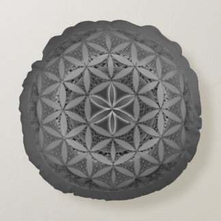 Flower of Life Mandala Gray Round Pillow