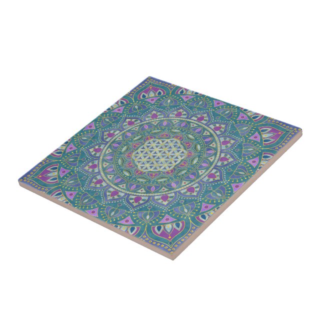 Flower Of Life - Mandala India Style 1 Ceramic Tile (Side)