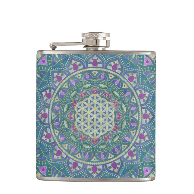 Flower Of Life - Mandala India Style 1 Flask (Front)