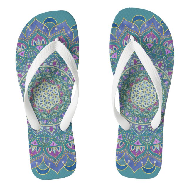 Flower Of Life - Mandala India Style 1 Flip Flops (Footbed)