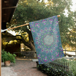 Flower Of Life - Mandala India Style 1 House Flag