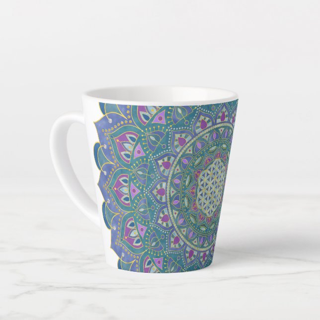 Flower Of Life - Mandala India Style 1 Latte Mug (Left Angle)