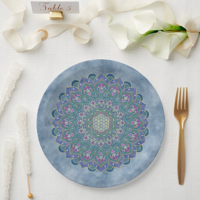 Flower Of Life - Mandala India Style 1 Paper Plates (Wedding)