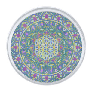 Flower Of Life - Mandala India Style 1 Silver Finish Lapel Pin