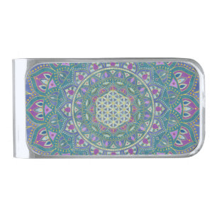 Flower Of Life - Mandala India Style 1 Silver Finish Money Clip