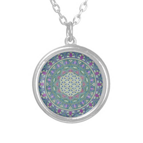 Flower Of Life _ Mandala India Style 1 Silver Plated Necklace