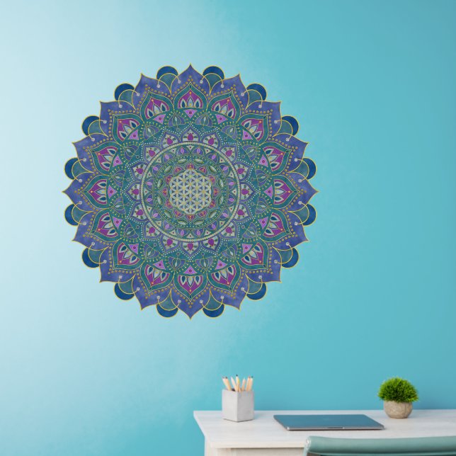 Flower Of Life - Mandala India Style 1 Wall Decal (Home Office)