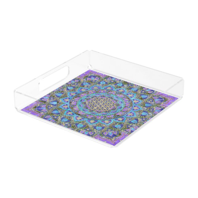 Flower Of Life - Mandala India Style 2 Acrylic Tray (Angled)