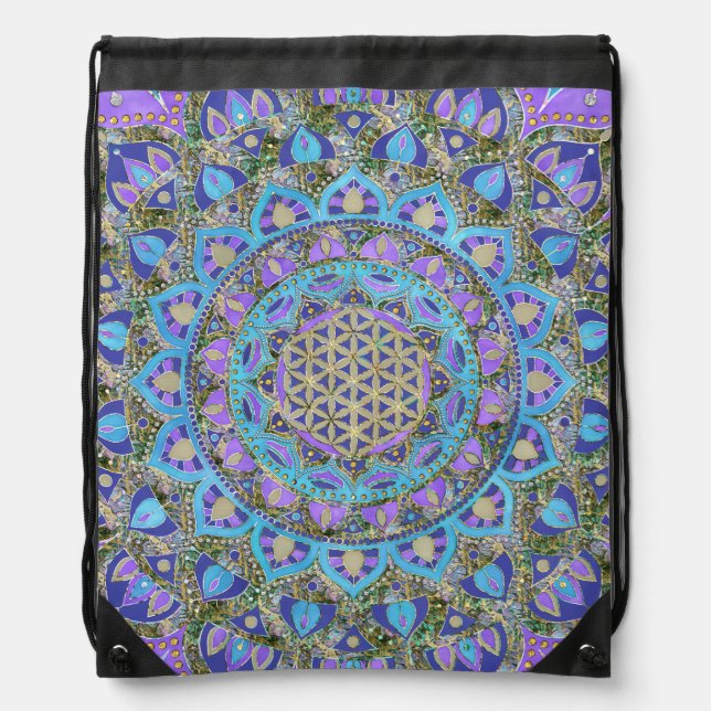 Flower Of Life - Mandala India Style 2 Drawstring Bag (Front)