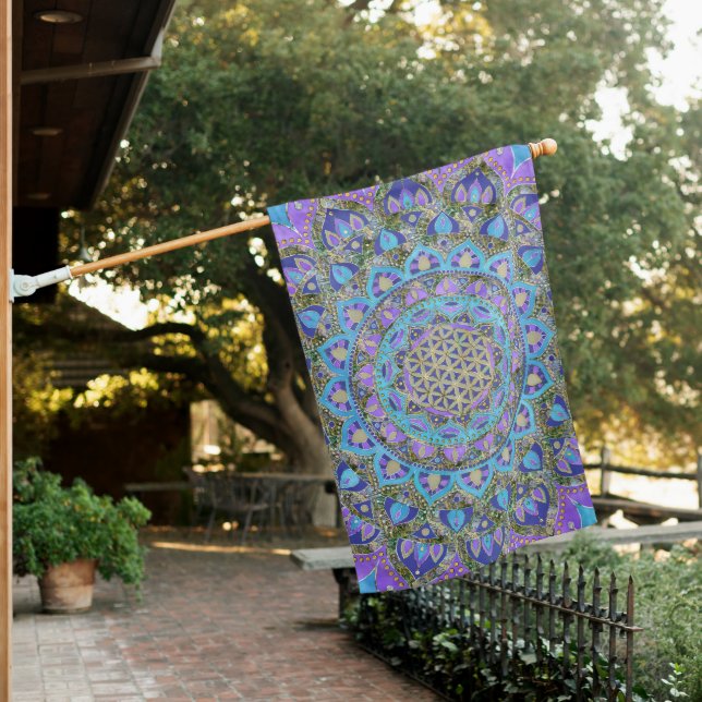 Flower Of Life - Mandala India Style 2 House Flag (In SItu)