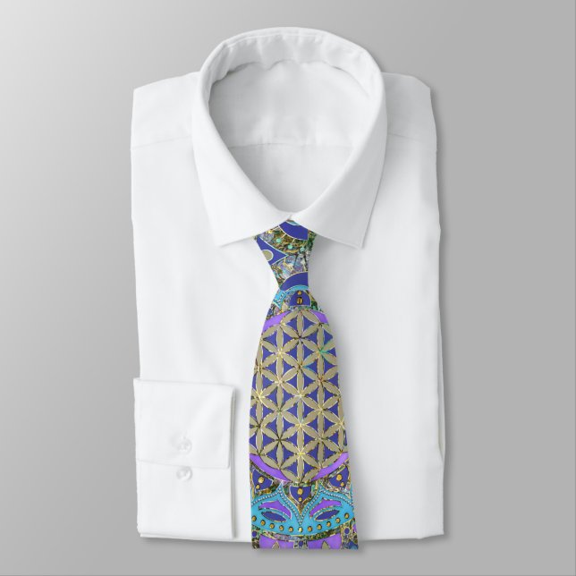 Flower Of Life - Mandala India Style 2 Neck Tie (Tied)