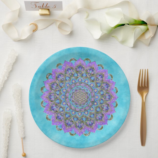 Flower Of Life - Mandala India Style 2 Paper Plates (Wedding)