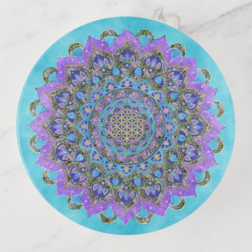 Flower Of Life _ Mandala India Style 2 Trinket Tray