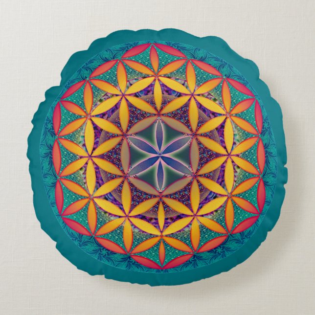 Flower of Life Mandala Round Pillow (Front)