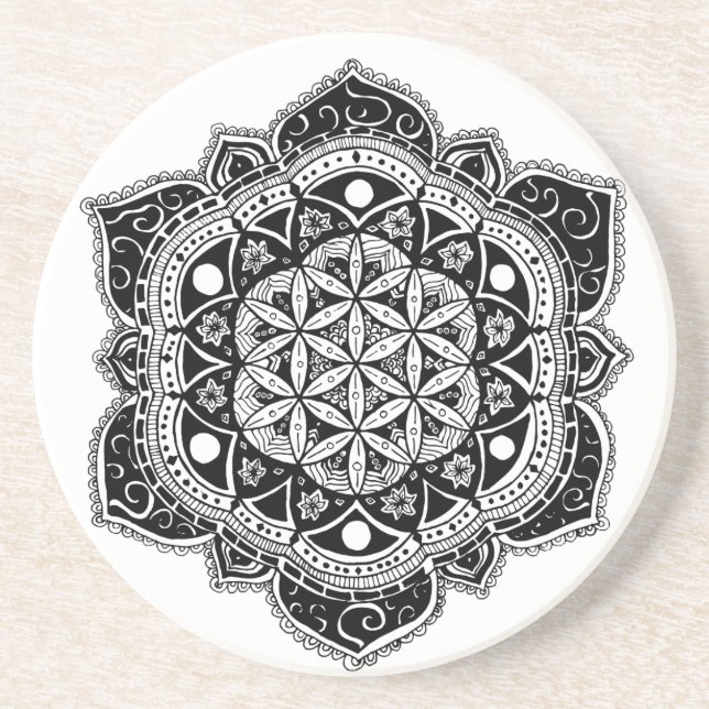 Flower of Life Mandala Sandstone Coaster (Front)