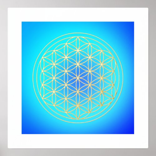 Flower of Life Mandala Symbol Blue Gold Foil Prints