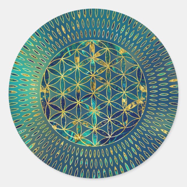Flower of life Marble and gold Classic Round Sticker (Front)