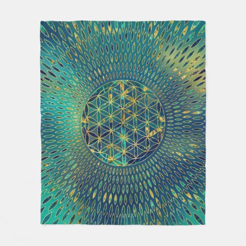Flower of life Marble and gold Fleece Blanket