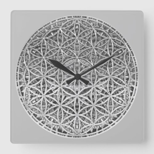 FLOWER OF LIFE _ Medal Silver Square Wall Clock
