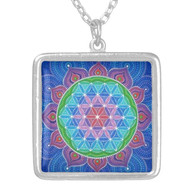 FLOWER OF LIFE MEDIUM SILVER PLATED NECKLACE (Front)