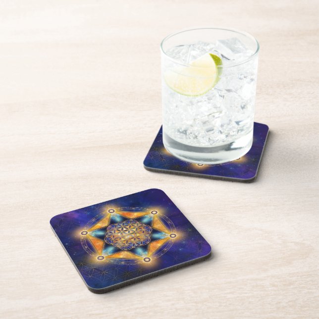 Flower of life Merkaba Star - Sacred Geometry Beverage Coaster (Right Side)
